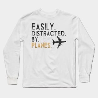 Easily Distracted By Airplanes Retro Airplane Funny Pilot Long Sleeve T-Shirt